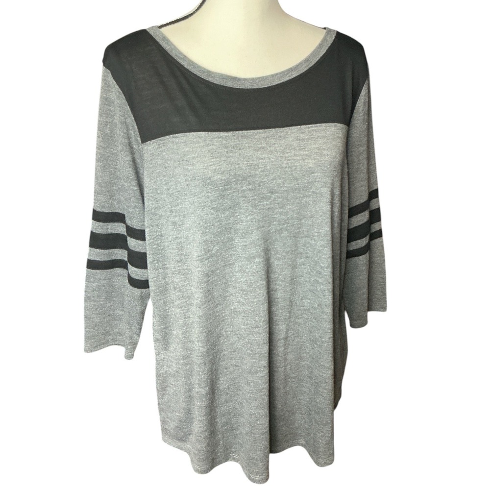 Arizona Gray Colorblock Varsity Tee Women XXL 3/4 Sleeve Sporty‎ Top